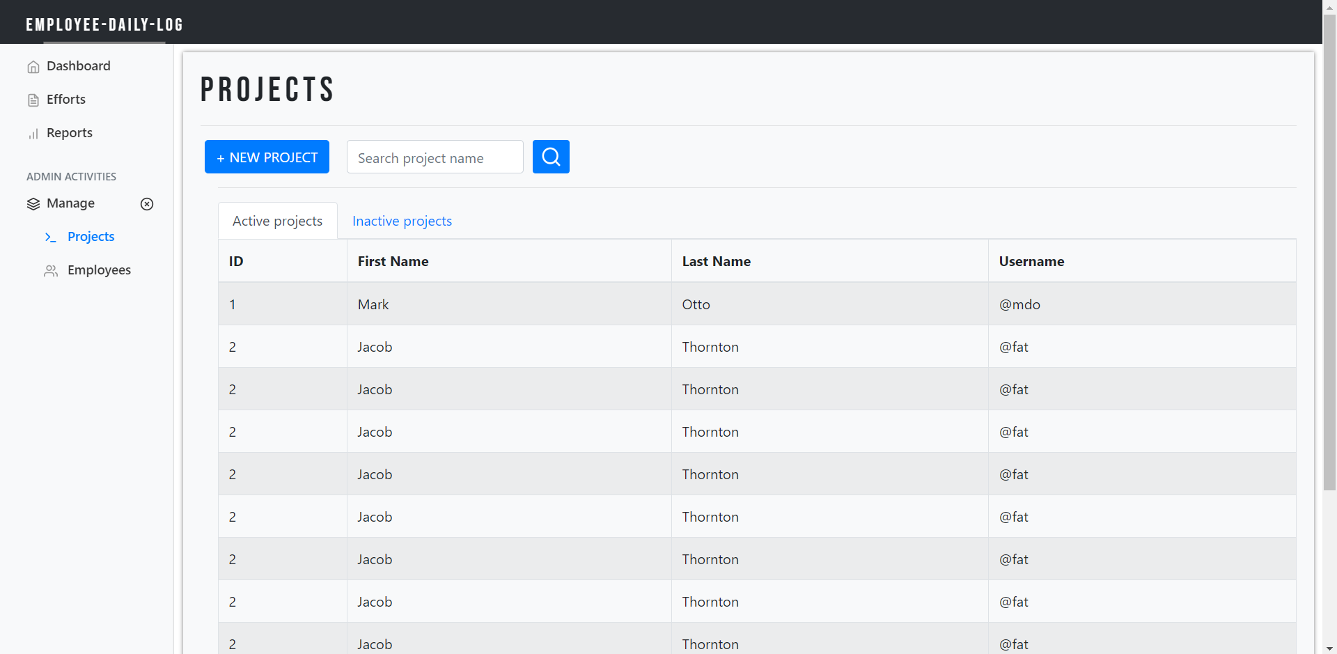 Employee Daily Log screenshot